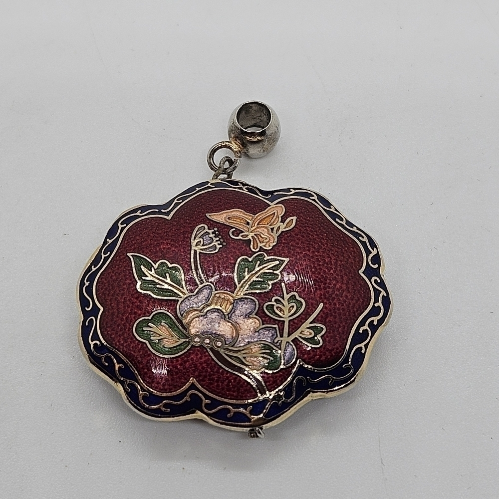 red floral cloisonne pendant